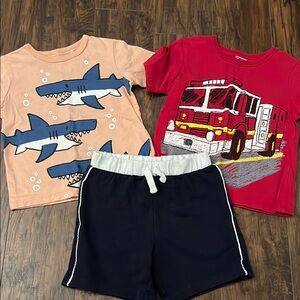 Kids Shark and Fire Truck T-Shirts with Shorts Set
